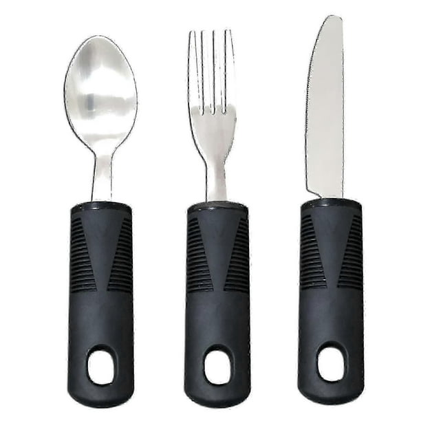 Arthritis Aid Silverware For Parkinsons,- Heavy Stainless Steel Spoon, Fork, Serrated Knife (standard)
