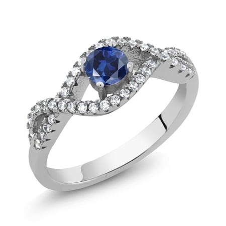 Gem Stone King 0.89 Ct Round Blue Created Sapphire 925 Sterling Silver Infinity Ring (Size 9)