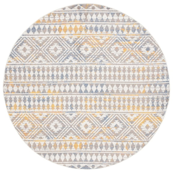 SAFAVIEH Astoria Lalia Southwestern Area Rug, Grey/Ivory, 6'7" x 6'7" Round