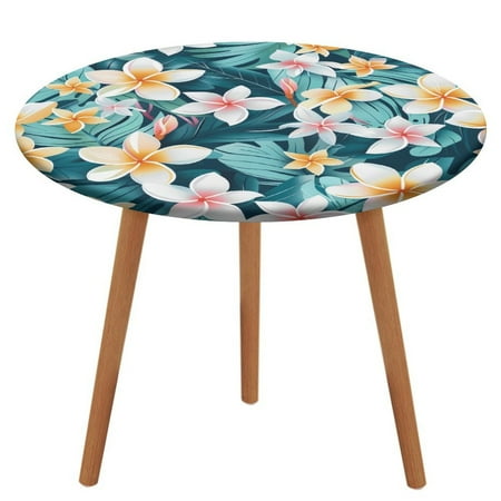 

ZHANGS Lovely Frangipani Patch 781 Round Table Cover Stain-Resistant Fitted Tablecloth Oil-Proof Wipeable Elastic Table Cover Waterproof Table Cloth for Halloween Thanksgiving Christmas