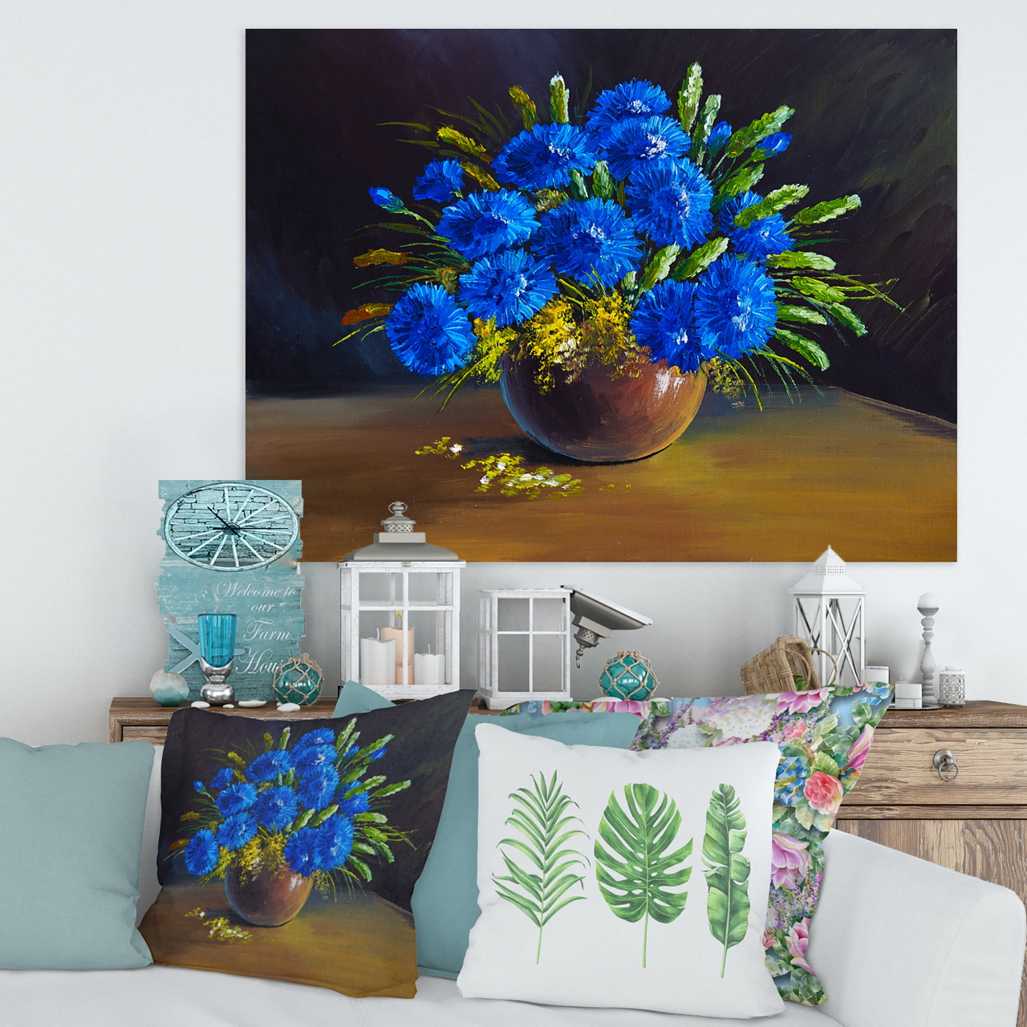 Designart ' Still Life A Bouquet Of Blue Wildflowers In Vase ' Traditional Canvas Wall Art Print