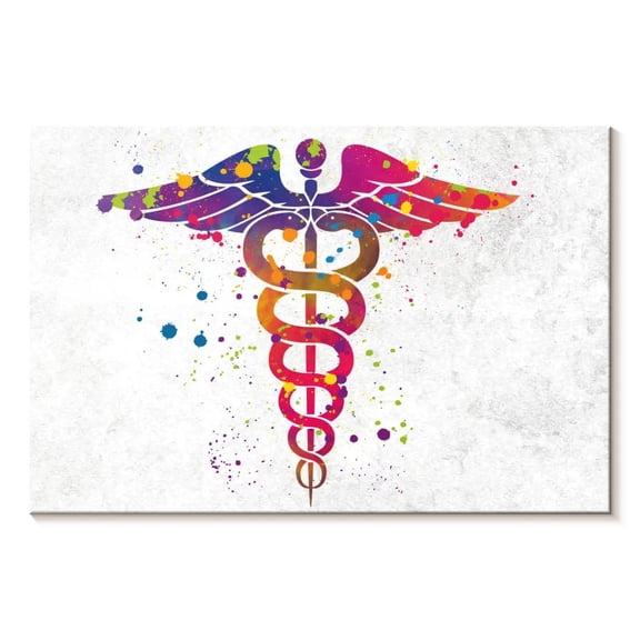 Elephant Stock Colorful Caduceus Wall Art - Horizontal Canvas Wall Art - Living Room Wall Decor - Profession Canvas - White And Yellow Decor - 24" x 16"