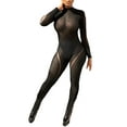 thumbnail image 4 of hirigin Women 2 Piece Outfits, Trendy Long Sleeve Sheer Mesh Patchwork Bodysuit + Flare Pants Set, 4 of 9