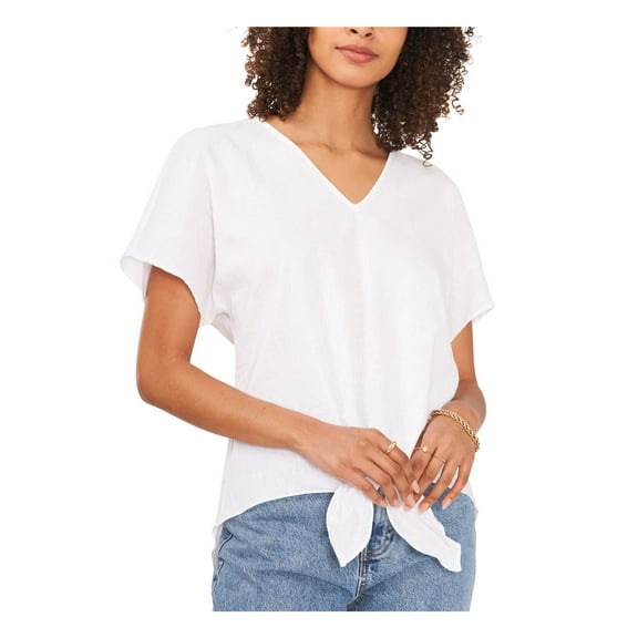 VINCE CAMUTO Womens White Short Sleeve V Neck Top XS