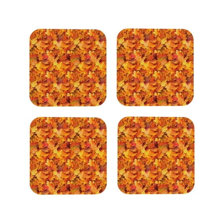 

Fuzoiu Autumn Maple Leaf Pile Print Leather Coasters Set Drink Coasters Set of 4 for Tabletop Protection Durable PVC Coasters Home Décor and Housewarming Gift-Square