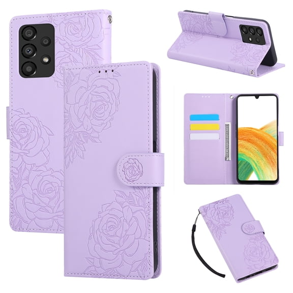 for Samsung Galaxy A53 5G Wallet Case with Credit Card Holder, Flower Pattern Flip PU Leather Stand Shockproof Protective Phone Cover for Samsung Galaxy A53 5G Magnetic Clasp Purse Case, Purple