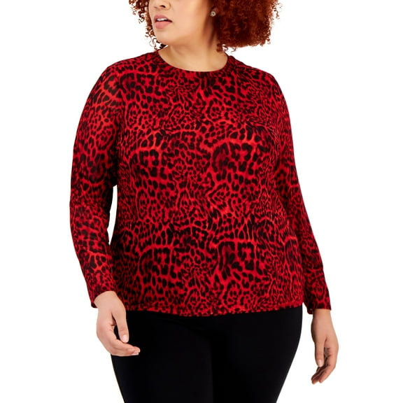 International Concepts Plus Size Animal Print Mesh Long Sleeve Top Chantal Cheetah 1X