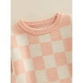 thumbnail image 5 of Sedceaty Newborn Baby Knitted Romper, Warm Long Sleeve Round Neck Checkerboard Print Bodysuit, 5 of 8