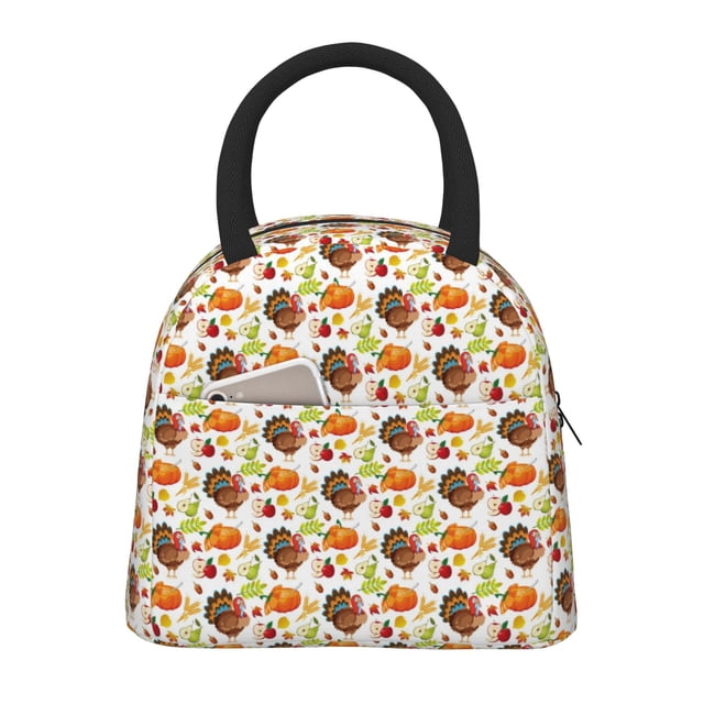 Fotbe Thanksgiving Turkey Bolsa de Almuerzo con Estampado, Lonchera Aislada, Contenedor de Comida Reutilizable Tipo Cooler a Prueba de Fugas