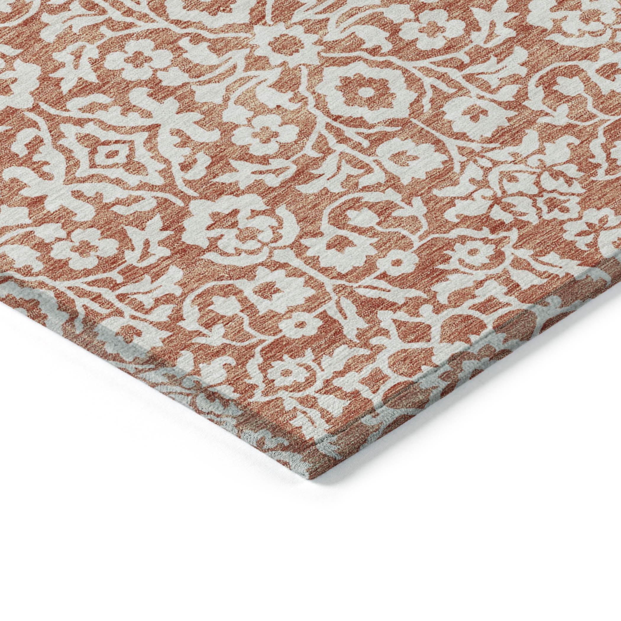 Addison Rugs Chantille Indoor/Outdoor Traditional Damask Coral Washable Round Rug, 8' x 8'