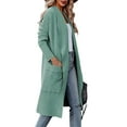 thumbnail image 2 of Women'S Open Front Knited Loose Cardigan Casual Long Sleeve Draped Knit Pockets Long Jackets Sweater Green M, 2 of 8