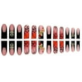 thumbnail image 3 of 24Pcs Red French Tip Fake Nails Long Square Press on Nails pink Full Cover Glue on Nails with 3D Flower and Rhinestones Designs False Nails Gold Metallic Heart Acrylic Nail for Women, 3 of 6