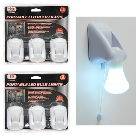 6 Pk Portable LED Bulb Cabinet Lamp Night Light Battery Self Adhesive Wall