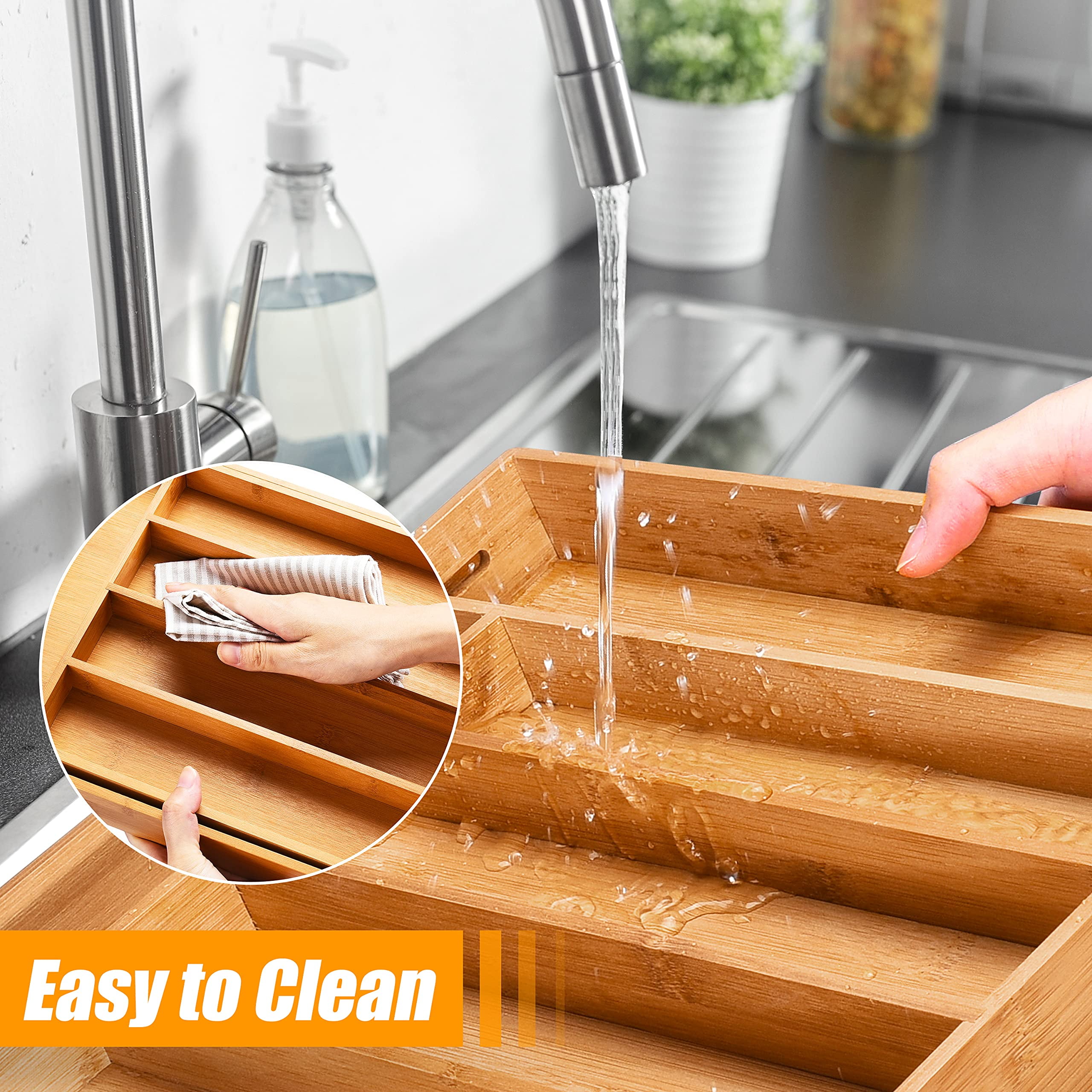 Binsuca Silverware Organizer Kitchen Drawer Organizer Expandable Bamboo Utensil Holder Cutlery Tray for Kitchen Utensil and Flatware Bedroom Office