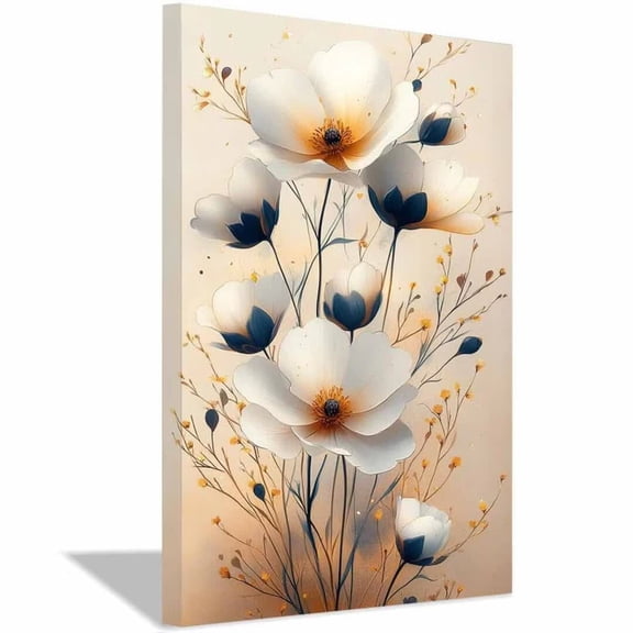 Mudket Framed,Canvas Wall Art,Ready to Hang,Wild Grass Floral Canvas Print,Farmhouse Botanical Wall Decor,Minimalist Flower Poster,for Bedroom Living Room Office Decor - 12"L x 8"W