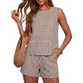 thumbnail image 4 of Hilenly Women's Summer 2 Piece Outfits Plaid Print Sleeveless Tank Top and Shorts Sets Beach Vacation Outfits with Pockets, 4 of 4