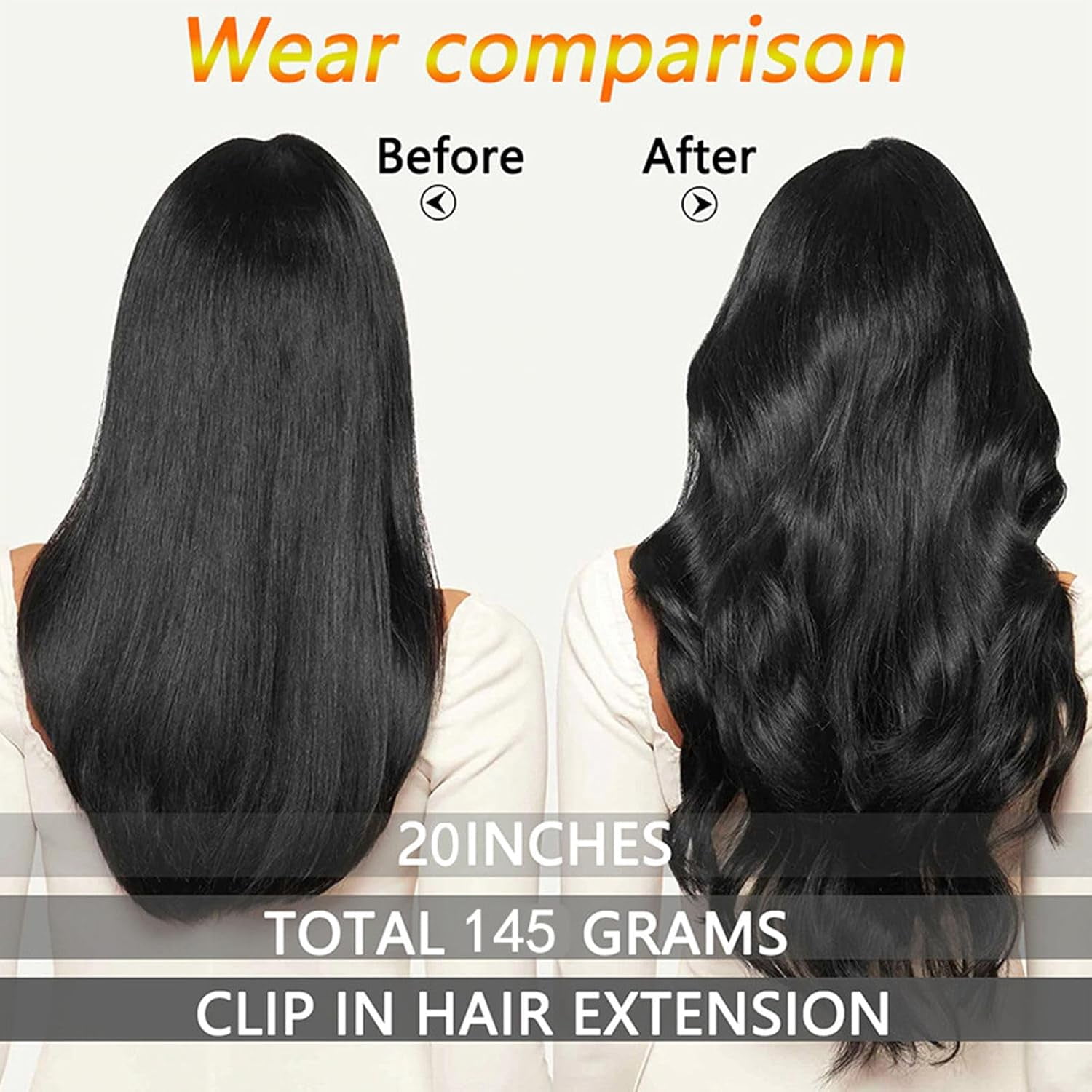 Aorsher Black Clip in Hair Extension, 7PCS Synthetic Hair Extension Clip in Thick Stright Layered Hair Extensions 20 Inch Invisible Double Weft Hair Extensions for Women