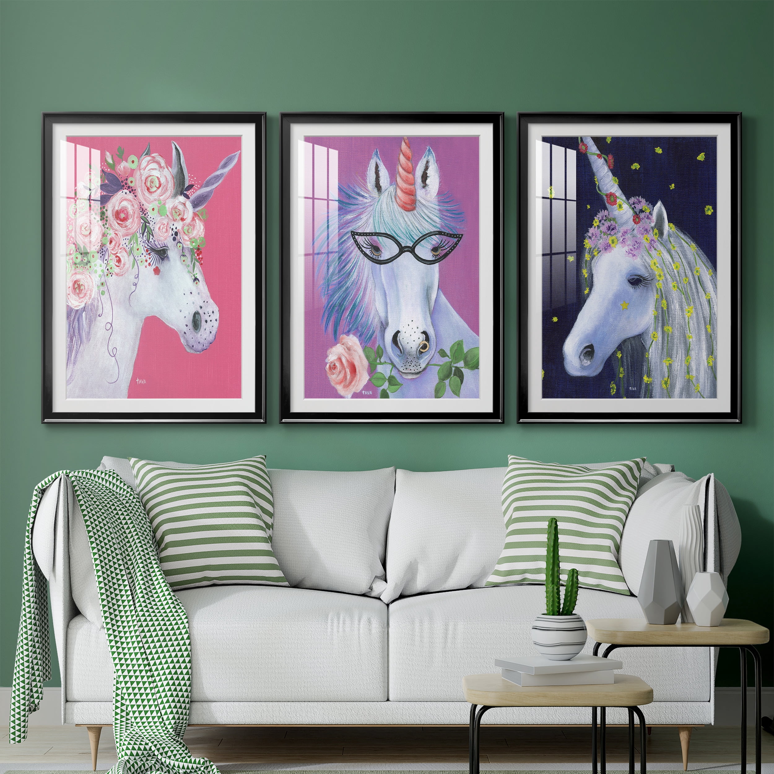 Unicorn II Premium Framed Prints Set of 3 - Ready to Hang - 26.5 x 36.5 Each - Black Frame