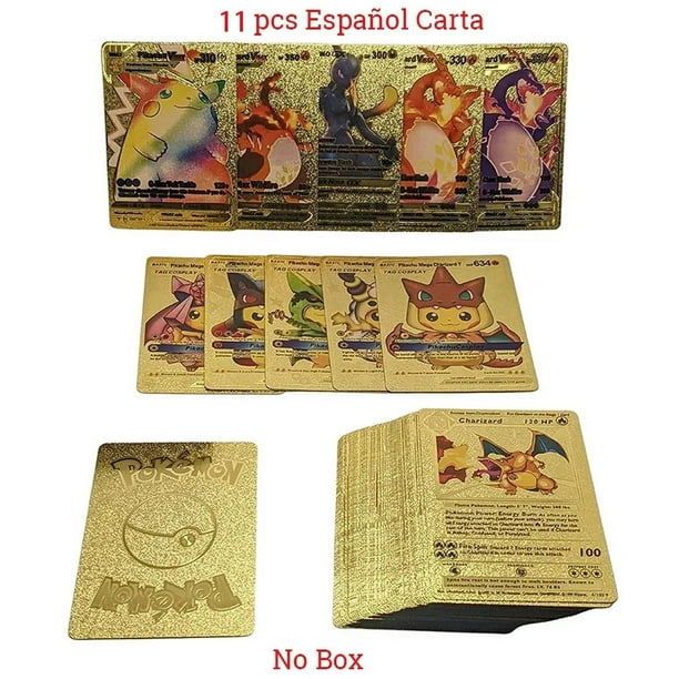11-110Pcs Cards Gold Foil Golden Letters English Spanish French German Game Card Metalicas Charizard Vmax Gx Series Gift