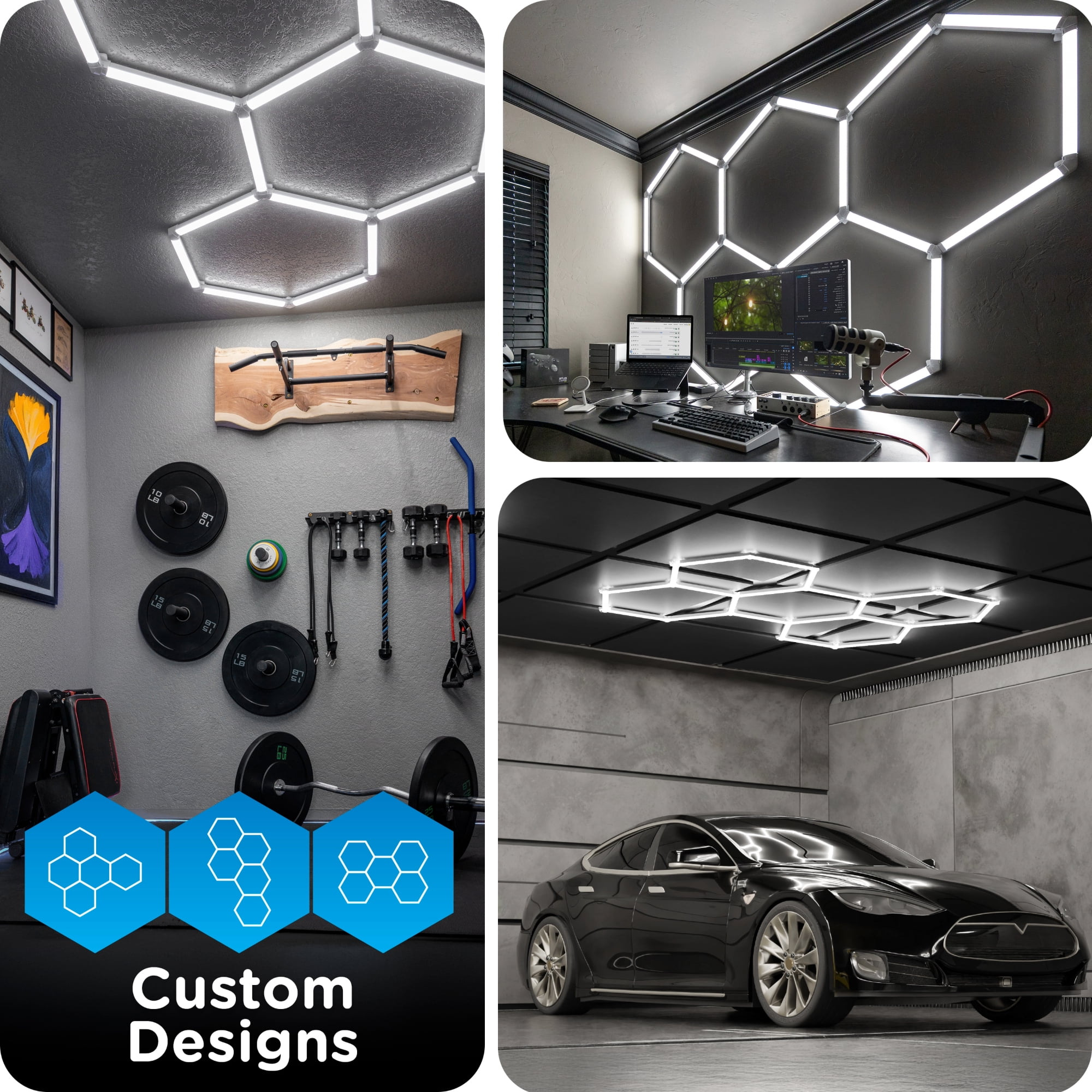 Enbrighten Ultrabrite Hexagon Garage Lights, 24 Bars, 5 Hex Lights, Dimmable with Remote, for Garage, Gym, Shop and More