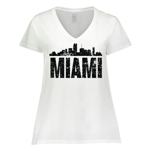 Inktastic Miami Skyline Grunge Women's Plus Size V-Neck T-Shirt