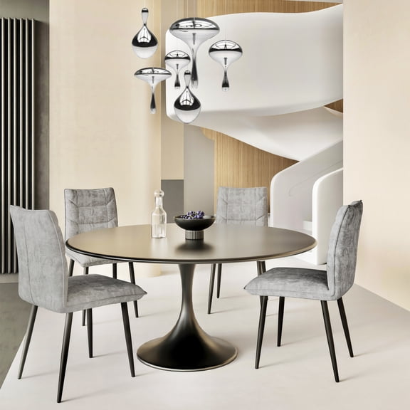 Miekor Furniture Modern Velvet Dining Chairs 2-Piece Set-Soft Cushioned Seats with Iron Frames in Mustard Light Gray 63983