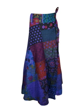 Mogul Women Patchwork Design Cotton Long Wrap Skirt Printed Colorful Beach Cover Up Sarong Dresses