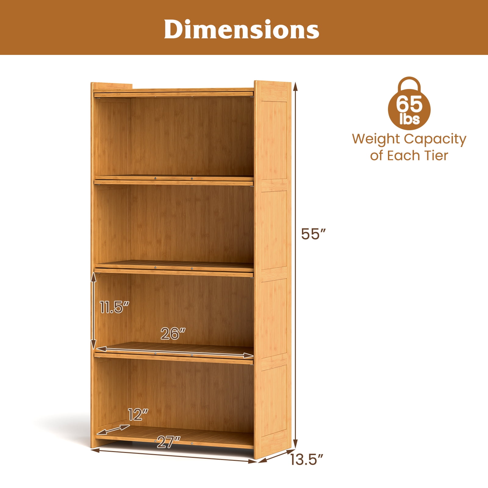 Gymax 4-Tier Bamboo Bookshelf w/Doors See-through Acrylic Doors Freestanding Bookcase Natural