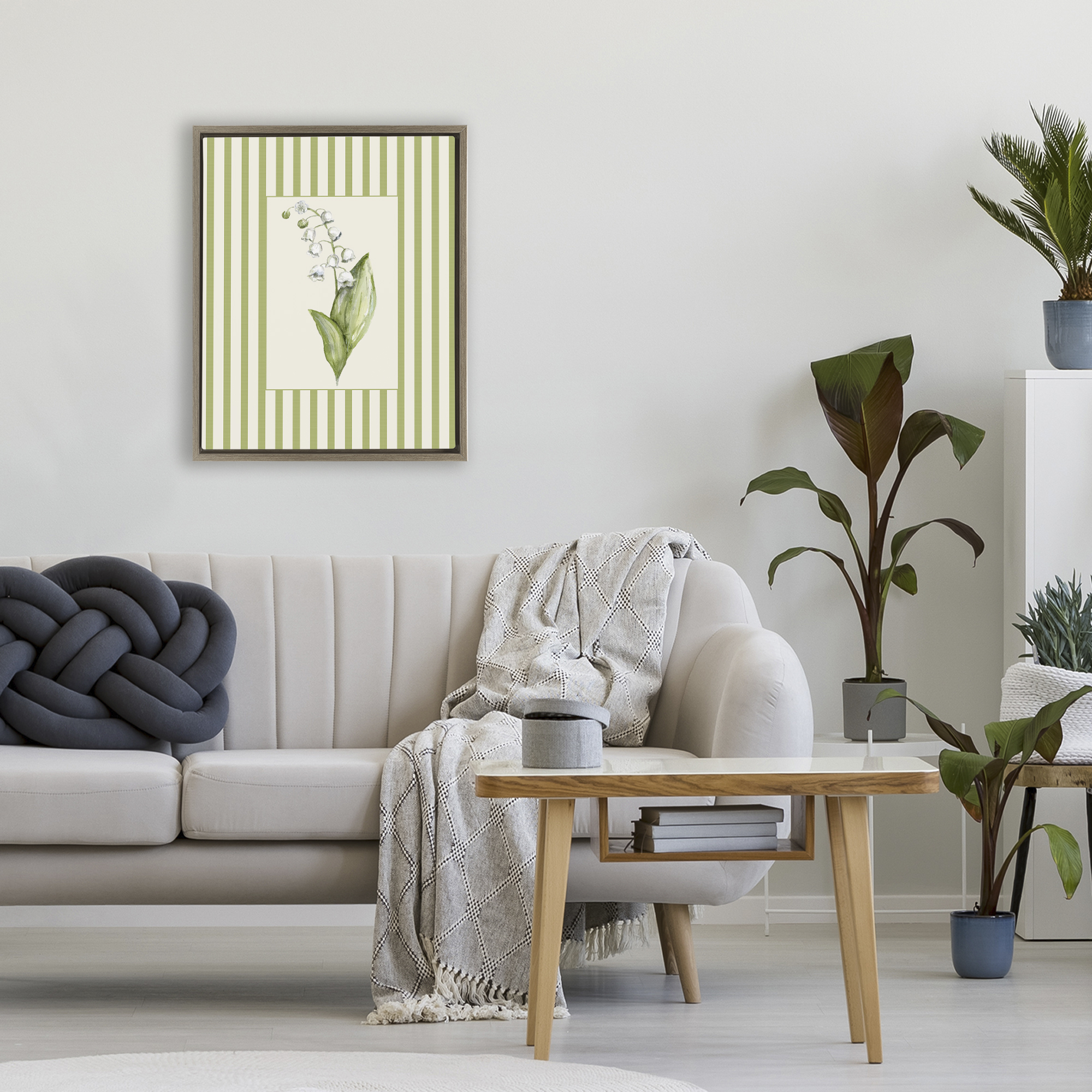 Striped Lily Of The Valley Brown Framed Floater Canvas Wall Art, design by Lisa Wehmeyer