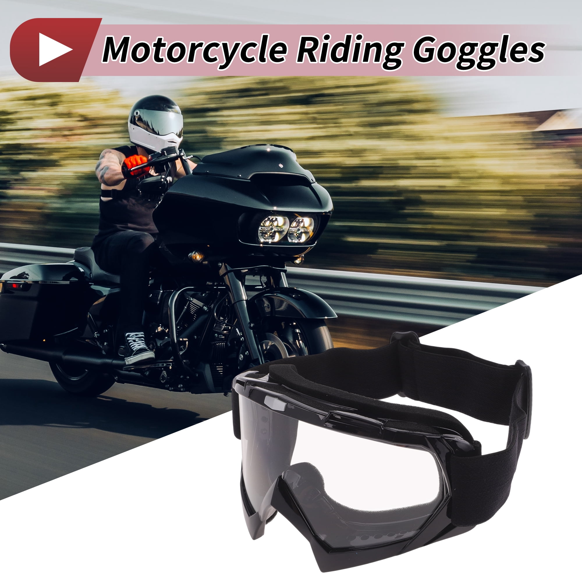 Unique Bargains Motorcycle Riding Goggles PC TPU Cycling Sunglasses Clear Lens Black Frame