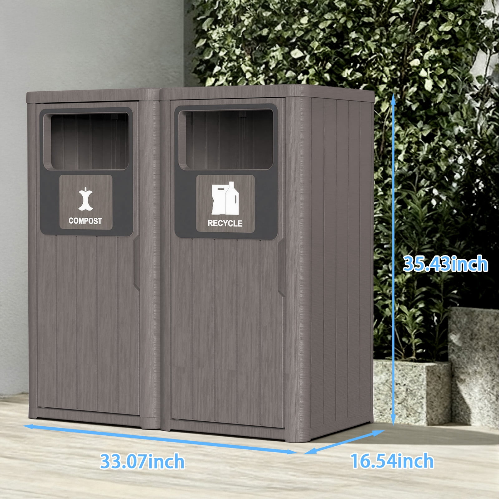 MAYEERTY 2x80L Outdoor Dual-Bucket Sorting Waste Bin (Compost & Recycle), Weather-Resistant Trash Can for Patio Yard Garden