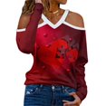 thumbnail image 3 of Aayomet Blouses for Women Fashion 2023 Womens Casual Long Sleeve Crewneck Sweatshirt Striped Printed Loose Pullover Tops Shirts,Red S, 3 of 4