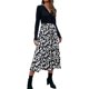 thumbnail image 1 of Vestido de mujer con nudo en la parte delantera, cuello en V, estampado con telas combinadas, una línea, dobladillo suelto, vestido de manga larga, negro S, 1 of 8