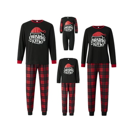 

xkwyshop Matching Family Pajamas Sets Christmas PJ s with Santa Claus Printed Tee and Plaid Pants Loungewear Black Red