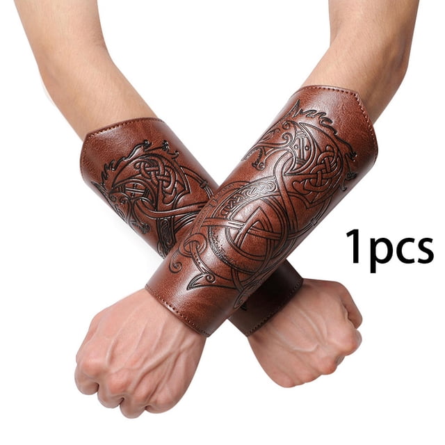 Muñequera de cuero sintético con forma de guantelete y brazalete ancho, brazaletes medievales para accesorios fotográficos Marrón