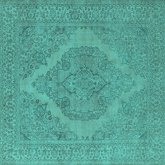 Ahgly Company Machine Washable Indoor Square Oriental Turquoise Blue Industrial Area Rugs, 8' Square