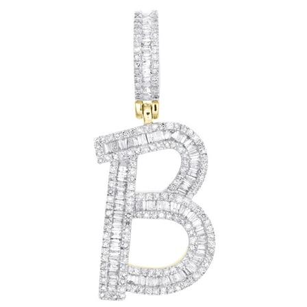 10K Yellow Gold Baguette Diamond Script Initial B Pendant 1.5" Letter Charm 1 CT