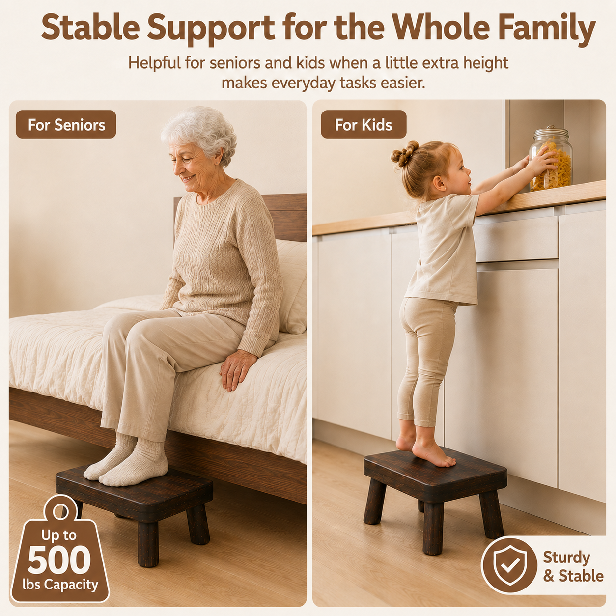 Mehoom Wooden Step Stool, 500 lbs Capacity, Rustic Brown photo 3