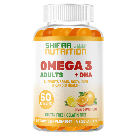 Halal Omega 3 Gummies For Adults, 60 Gummies | No Fish Oil Burps, Plant Based | Chia Oil, Algae | Omega 3 6 9 w/ DHA, Vitamin C | For Brain, Cardiovascular & Immune Support | SHIFAA NUTRITION