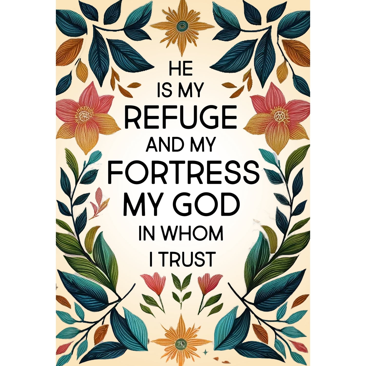 America Forever He Is My Refuge House Flag, 28 x 40 inch Double Sided, Floral Scripture Banner, Religious Faith Decor, Inspirational Bible Flag