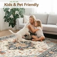 thumbnail image 4 of Jolicasa Area Rugs 6'x9', Washable Rug Non-Slip Soft Low Pile Vintage Distress Floral Rug for Living Room Bedroom Dining Room Office Decor, Beige Navy Orange, 4 of 11