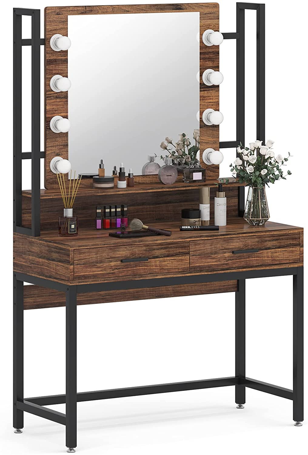 Stretton Urban Bedroom Dressing Vanity Makeup Table Mirror & Drawer Rustic Oak 