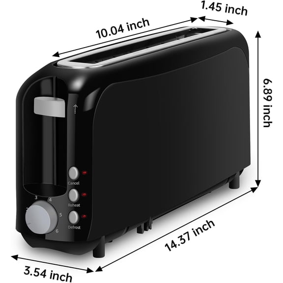Seedeem 304 stainless steel Slim 2-Slice Toaster, 10" Long Slot,6 Shade Settings with Cancel, Reheat & Defrost, Auto Shut off, Removable Crumb
