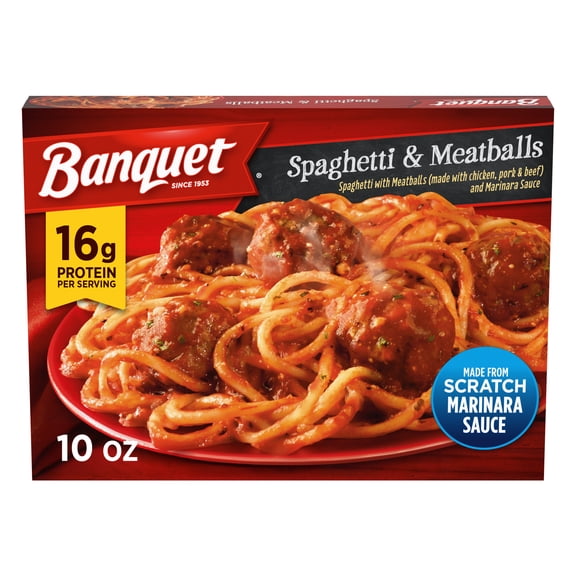 Banquet Spaghetti and Meatballs, 16g of Protein, Frozen Meal, 10 oz.