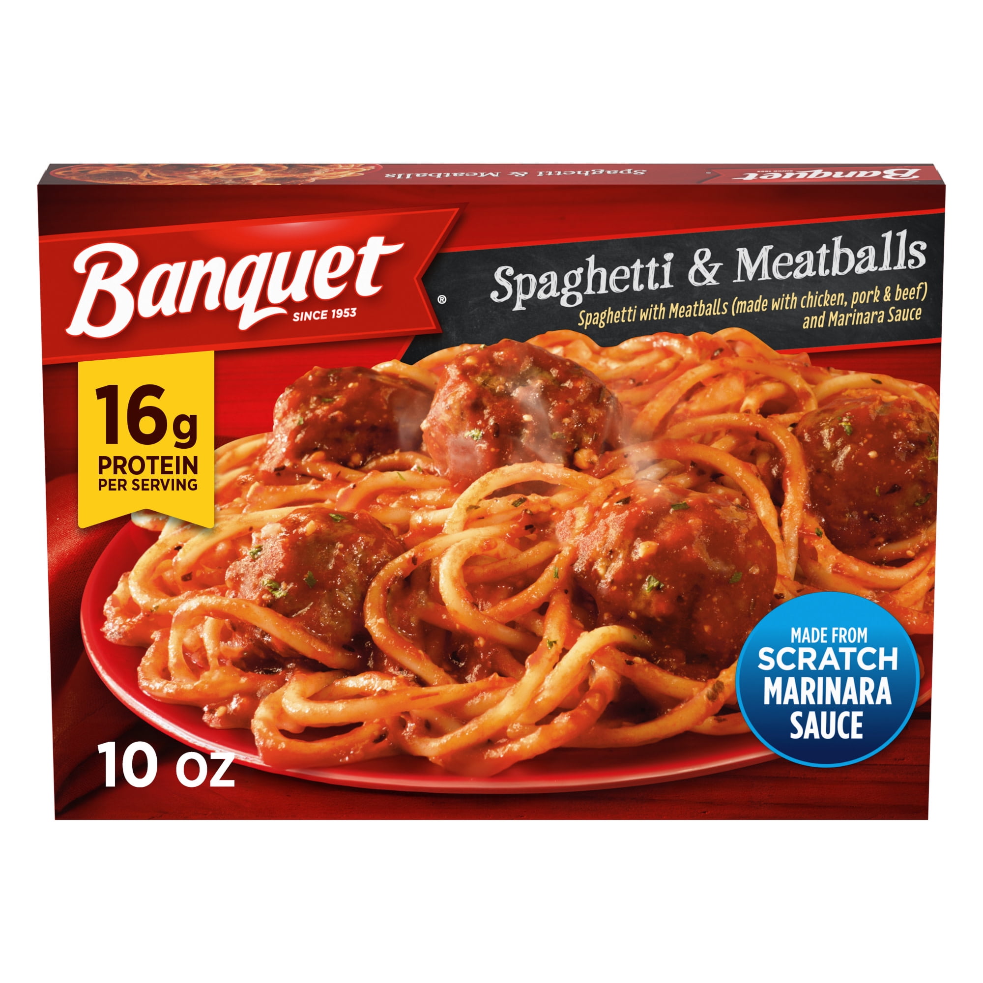 Banquet Spaghetti and Meatballs, 16g Protein, Frozen Meal, 10 oz.