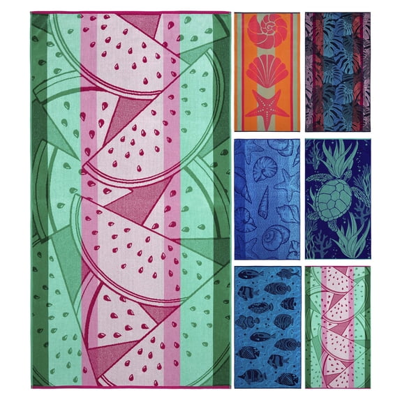 Ozdilek 34x64 Beach Towel - 100% Turkish Cotton, Luxury Soft Velour, Quick Dry, Absorbent, Fade-Resistant, Oversized Pool & Spa Towel, Watermelon Design, Eco-Friendly (Watermelon Delight)