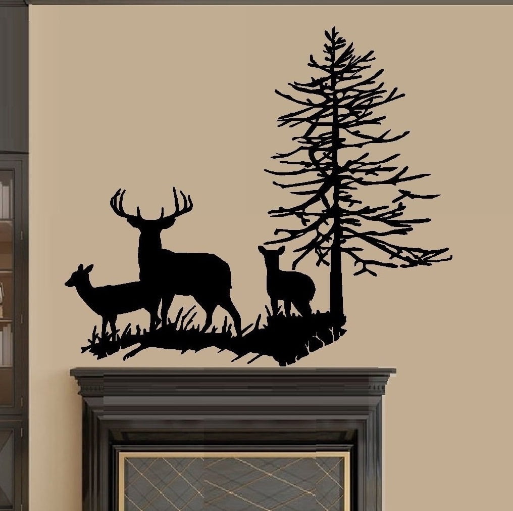 Decal ~ Deer Family with Tree #1 ~ Wall Decal 22' x 27'