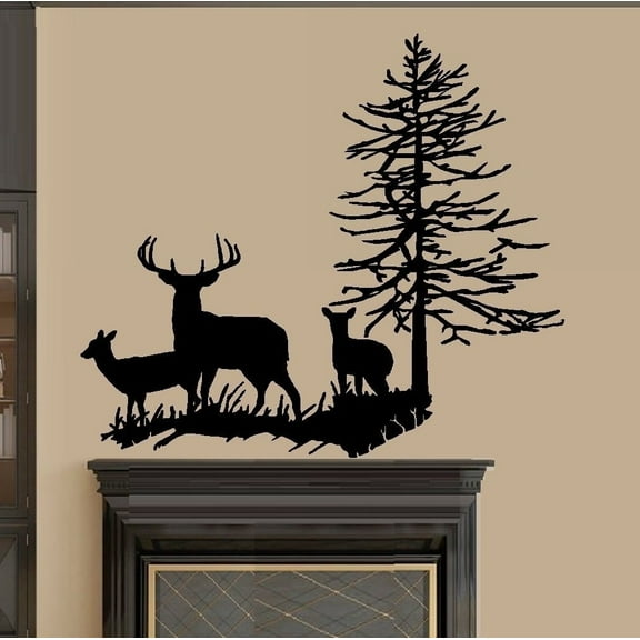 Decal ~ Deer Family with Tree #1 ~ Wall Decal 22" x 27"