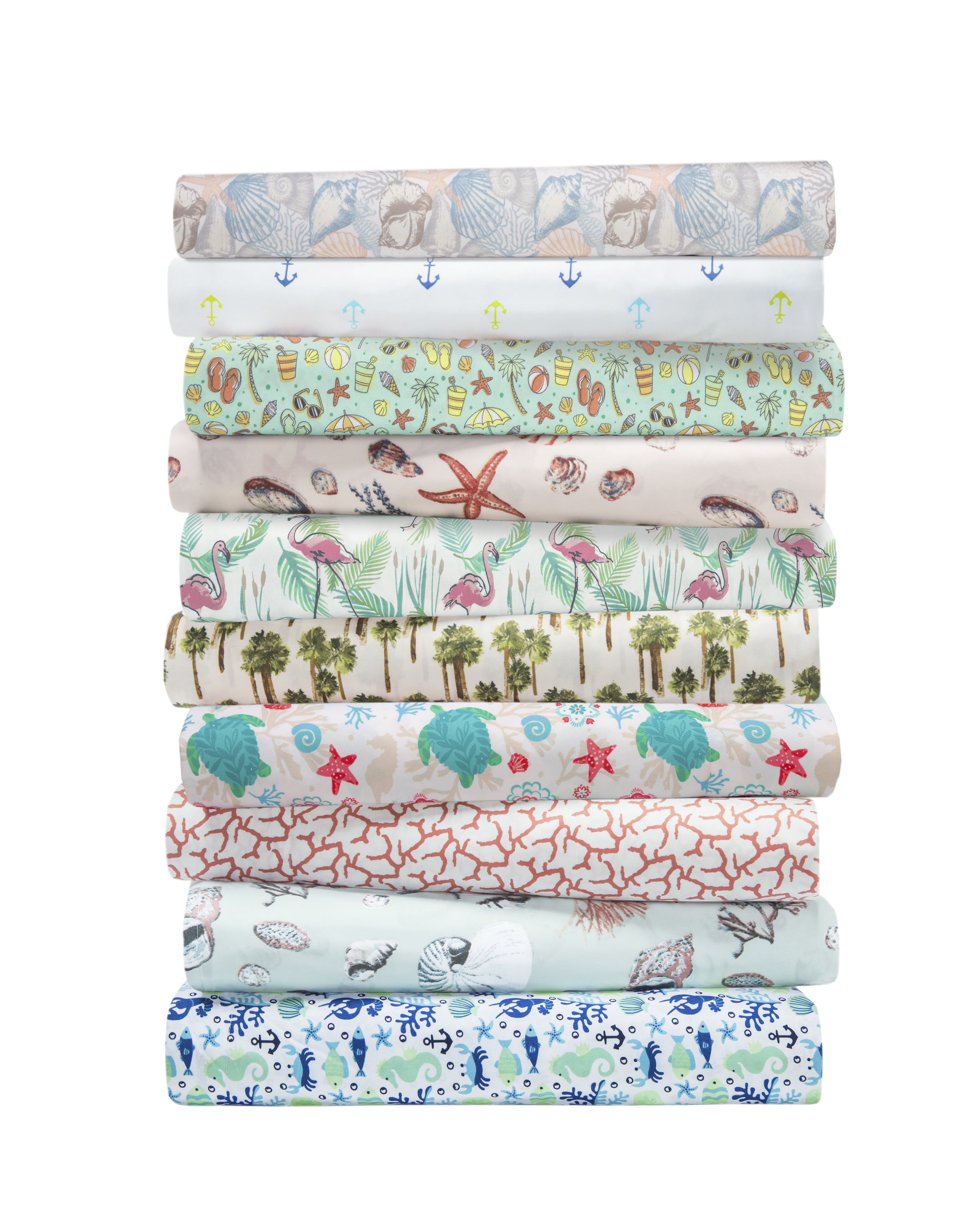 Coastal Print Microfiber Sheet Set, Twin, Clearwater Aqua