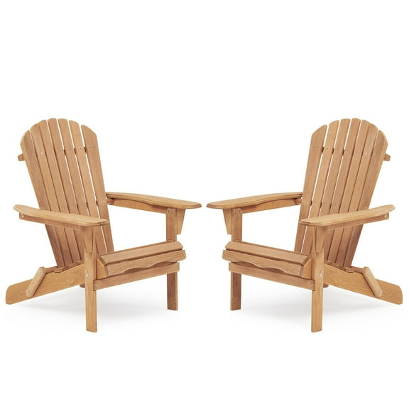Pouseayar Wooden Outdoor Folding Adirondack Chair Set of 2, Brown